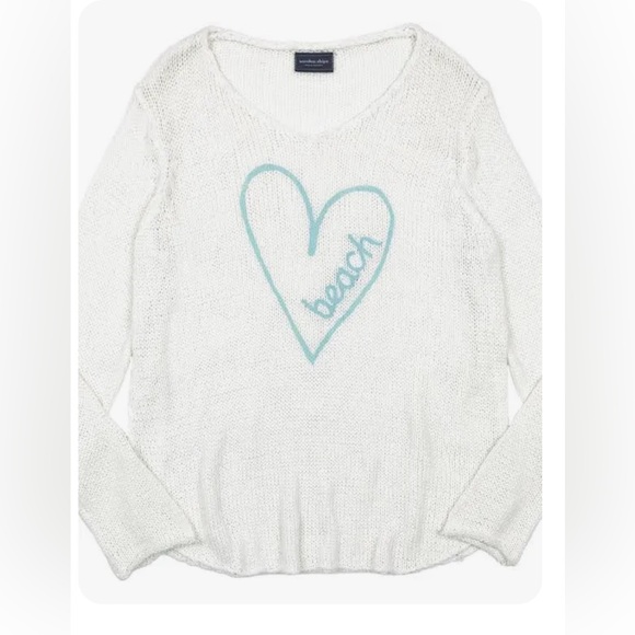 Wooden Ships Sweater/ Cover Up w/ Turquoise Heart & Embroidered “Beach” Sz S - Picture 5 of 8